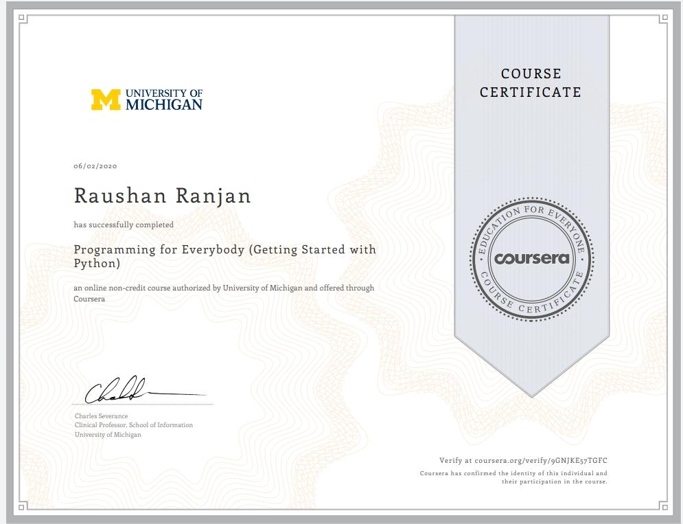 Python for Everybody Certificate